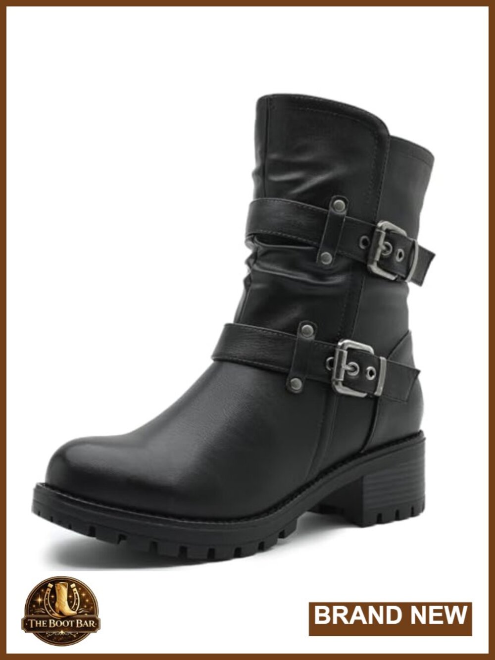 Faux Leather Ankle Boots Low Heel Biker Boots Side Zipper Women's